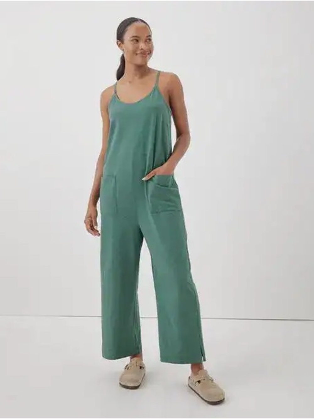 PACT Organic Cotton Women's Dark Forest Heather Cool Stretch Lounge Jumpsuit Lrg